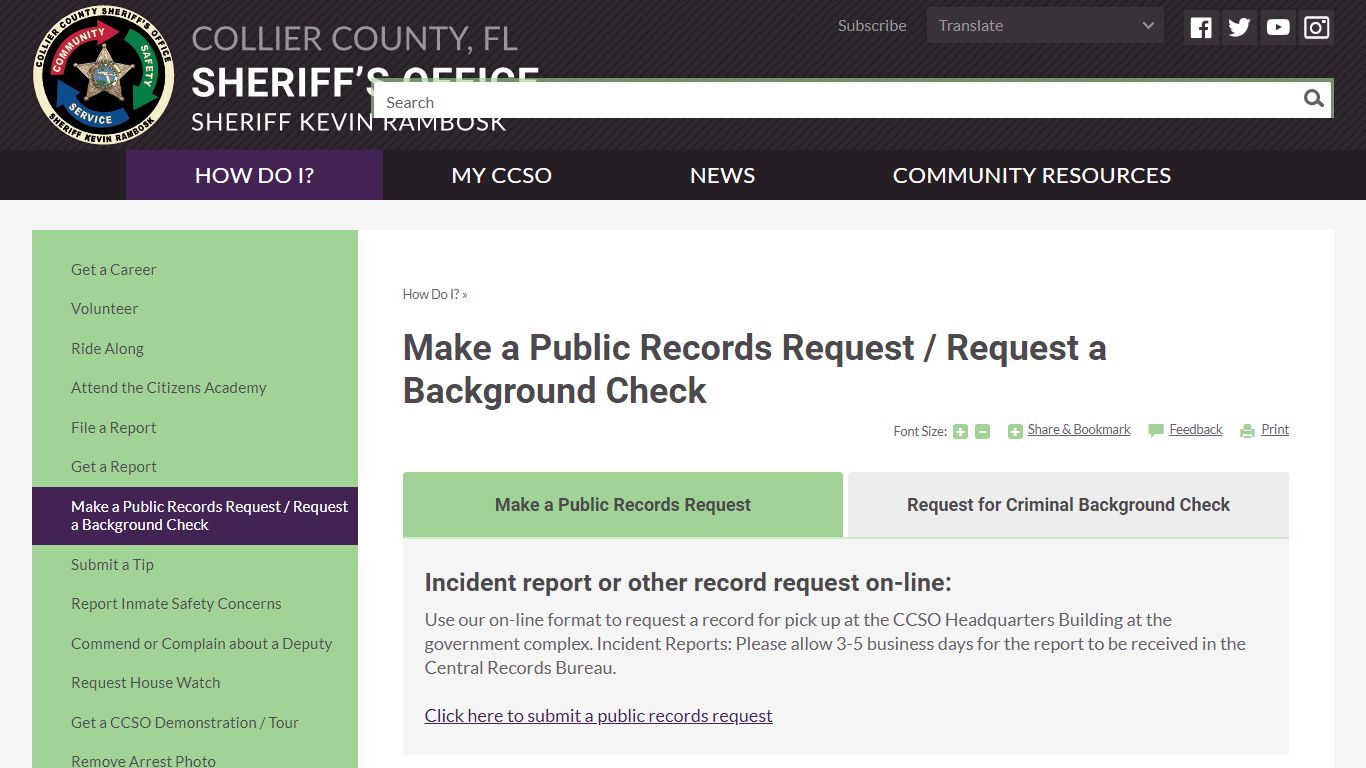 Make a Public Records Request / Request a Background Check | Collier ...